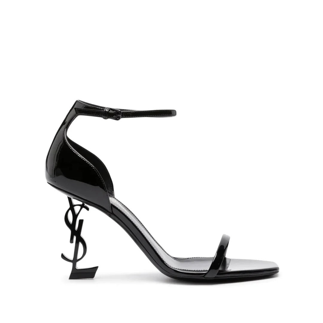 Saint Laurent Opyum Patent Leather Sandals - Black with black heel logo