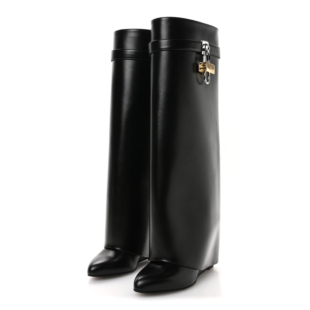 GIVENCHY BOX CALFSKIN SHARK LOCK PANT BOOT NATURAL BLACK