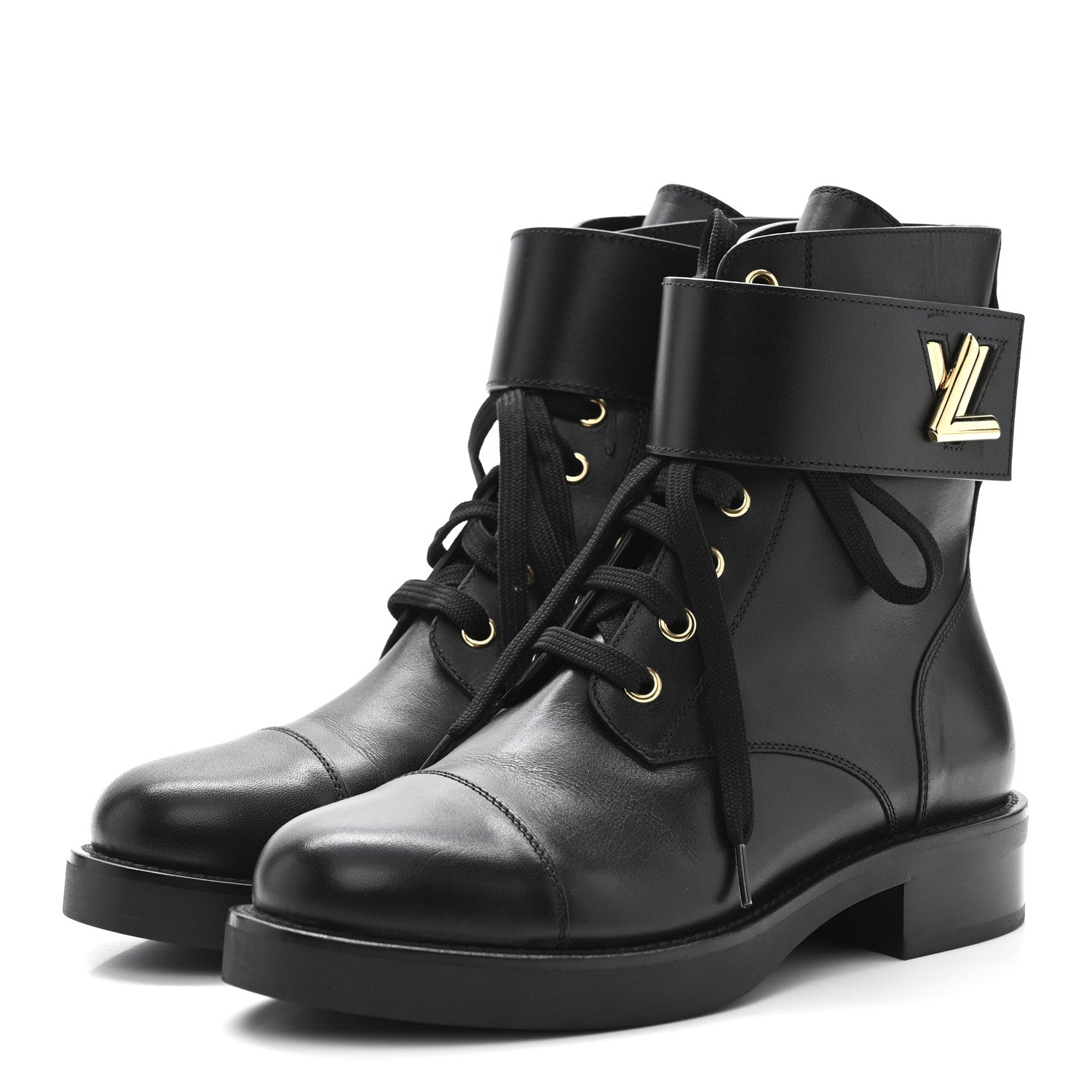 LOUIS VUITTON CALFSKIN WONDERLAND FLAT RANGER BOOTS BLACK