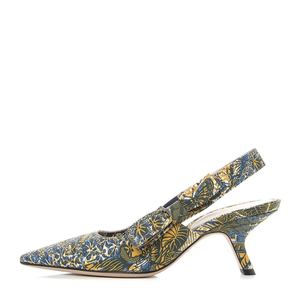 Christian Dior Toile De Jouy Sweet D Slingback Pump - Blue/Yellow