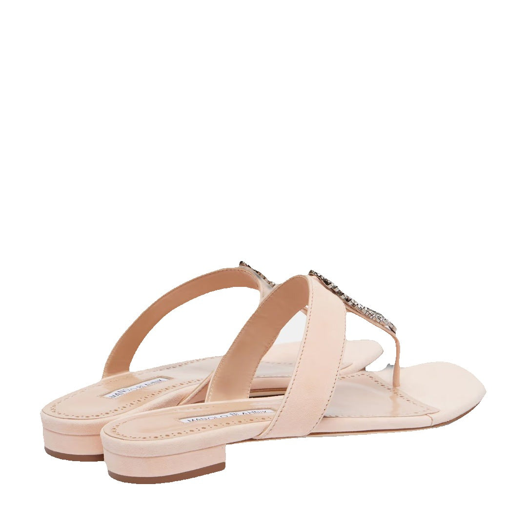 Manolo Blahnik Fiosabi Applique Leather Thong Sandals - Pink