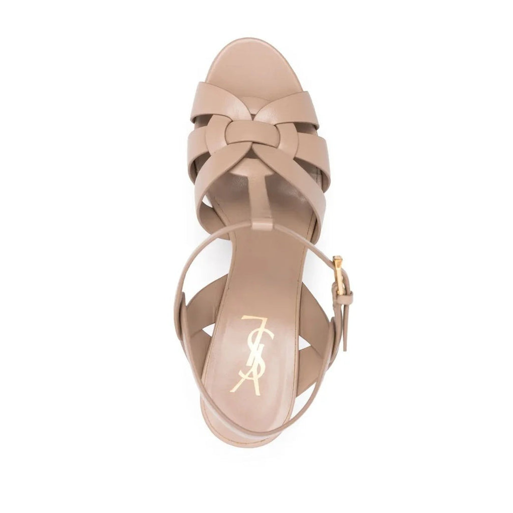 Saint Laurent Tribute 105 Interlocking Platform Sandals - Nude/Beige