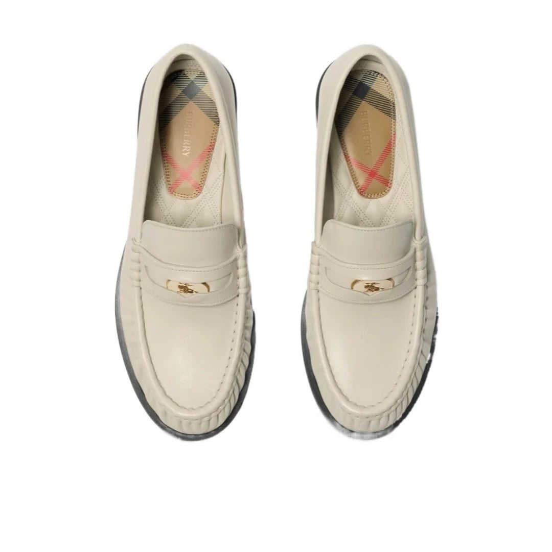 Burberry Cadet Grained Calf Leather Penny Loafers - Cream/White