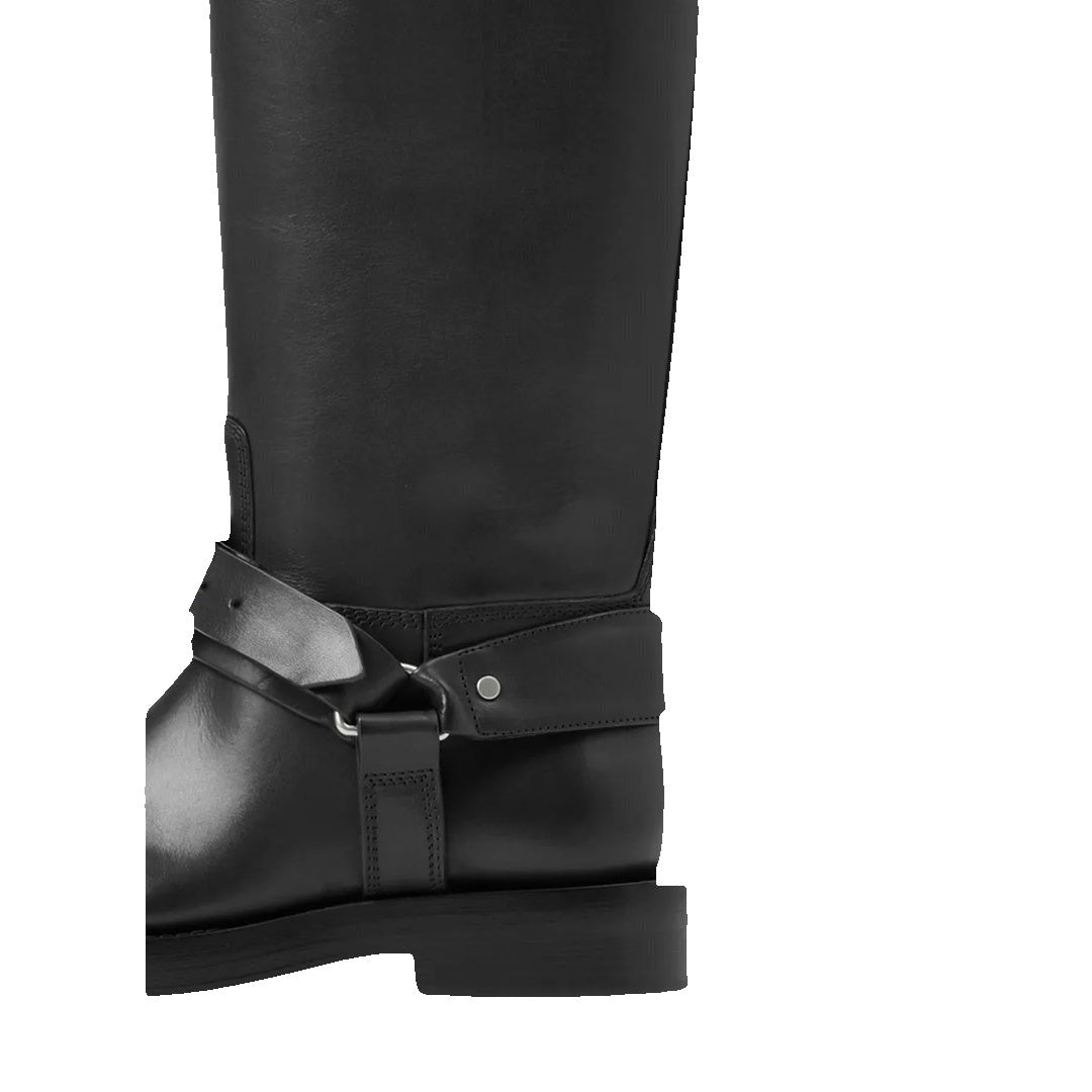 Burberry Saddle Knee-High Leather Boots - Black