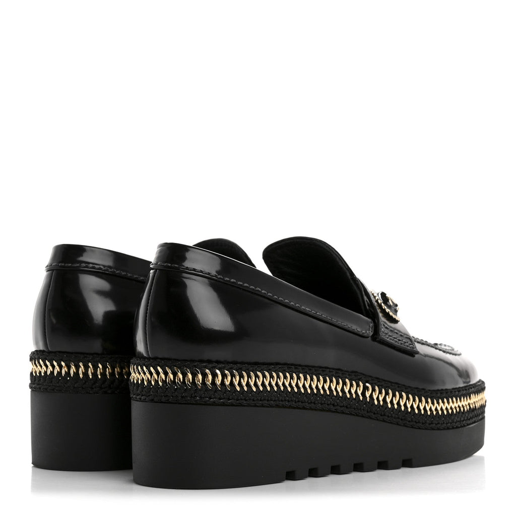 CHANEL CALFSKIN CC PLATFORM LOAFERS BLACK