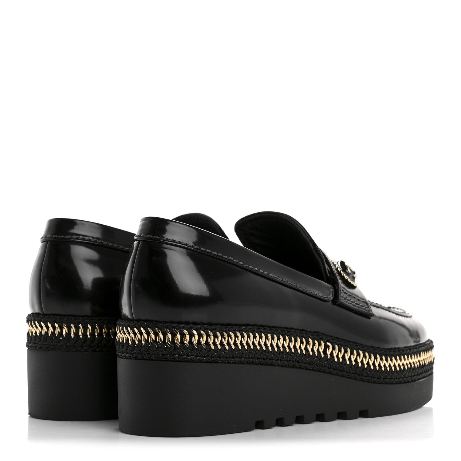 CHANEL CALFSKIN CC PLATFORM LOAFERS BLACK