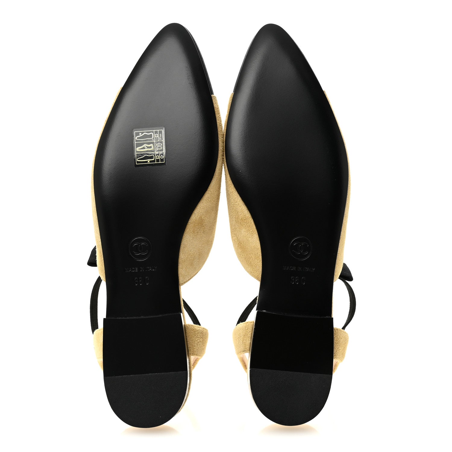 CHANEL SUEDE CRYSTAL GROSGRAIN CAP TOE CC SLINGBACK FLATS PINK GOLD BLACK (ALL BLACK, NO CAP TOE CONTRAST)
