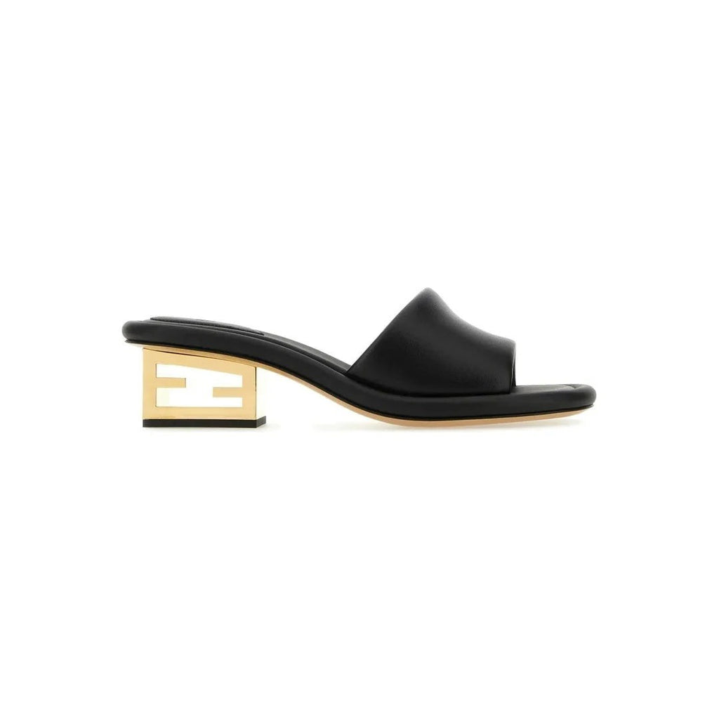 Fendi 45mm Baguette Metallic Leather Mules - Black
