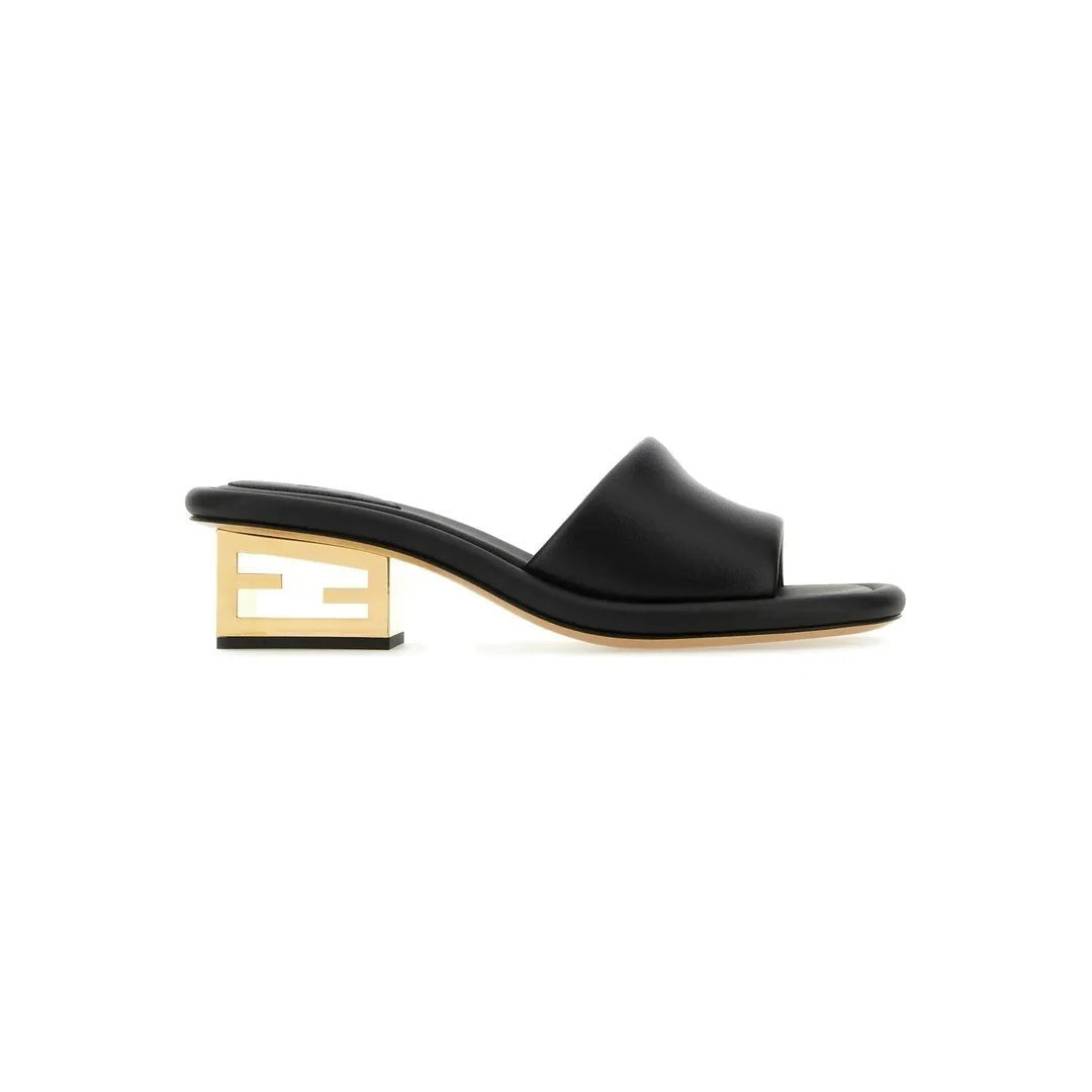 Fendi 45mm Baguette Metallic Leather Mules - Black