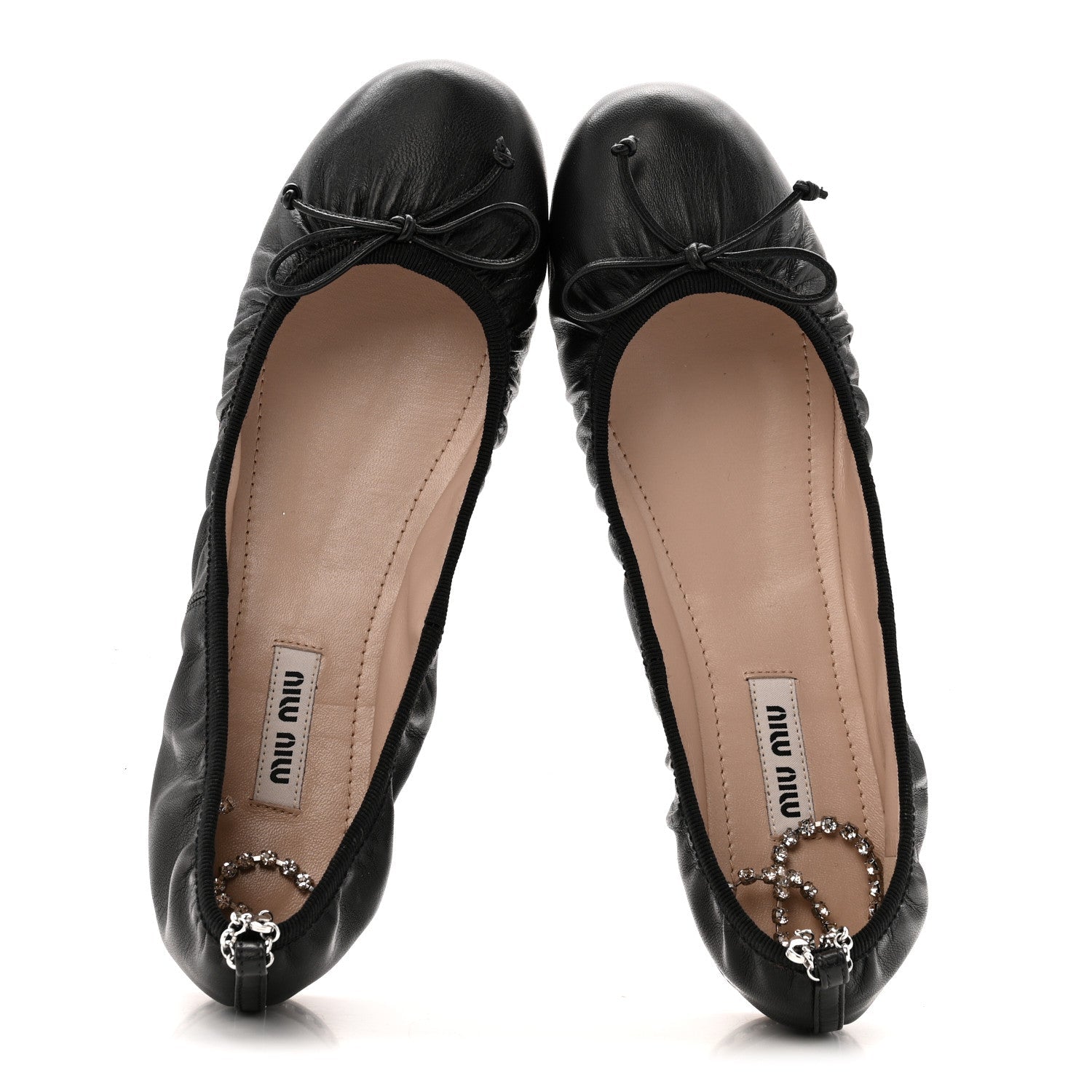 MIU MIU NAPPA CRYSTAL BALLET FLAT BLACK