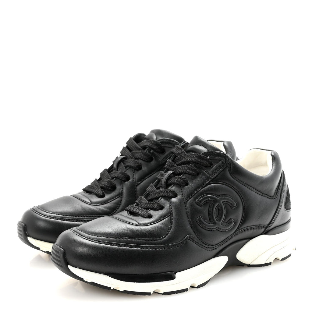 CHANEL TWEED SUEDE CALFSKIN CC SNEAKERS NAVY & BLACK