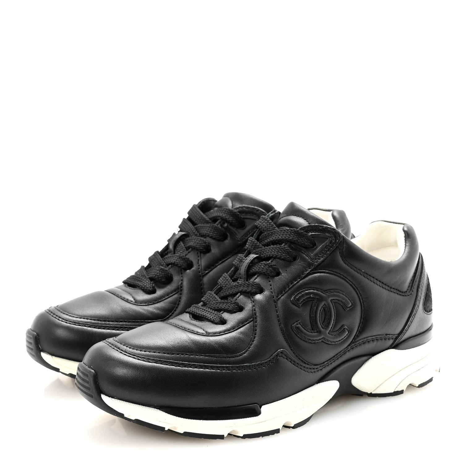 CHANEL TWEED SUEDE CALFSKIN CC SNEAKERS NAVY & BLACK