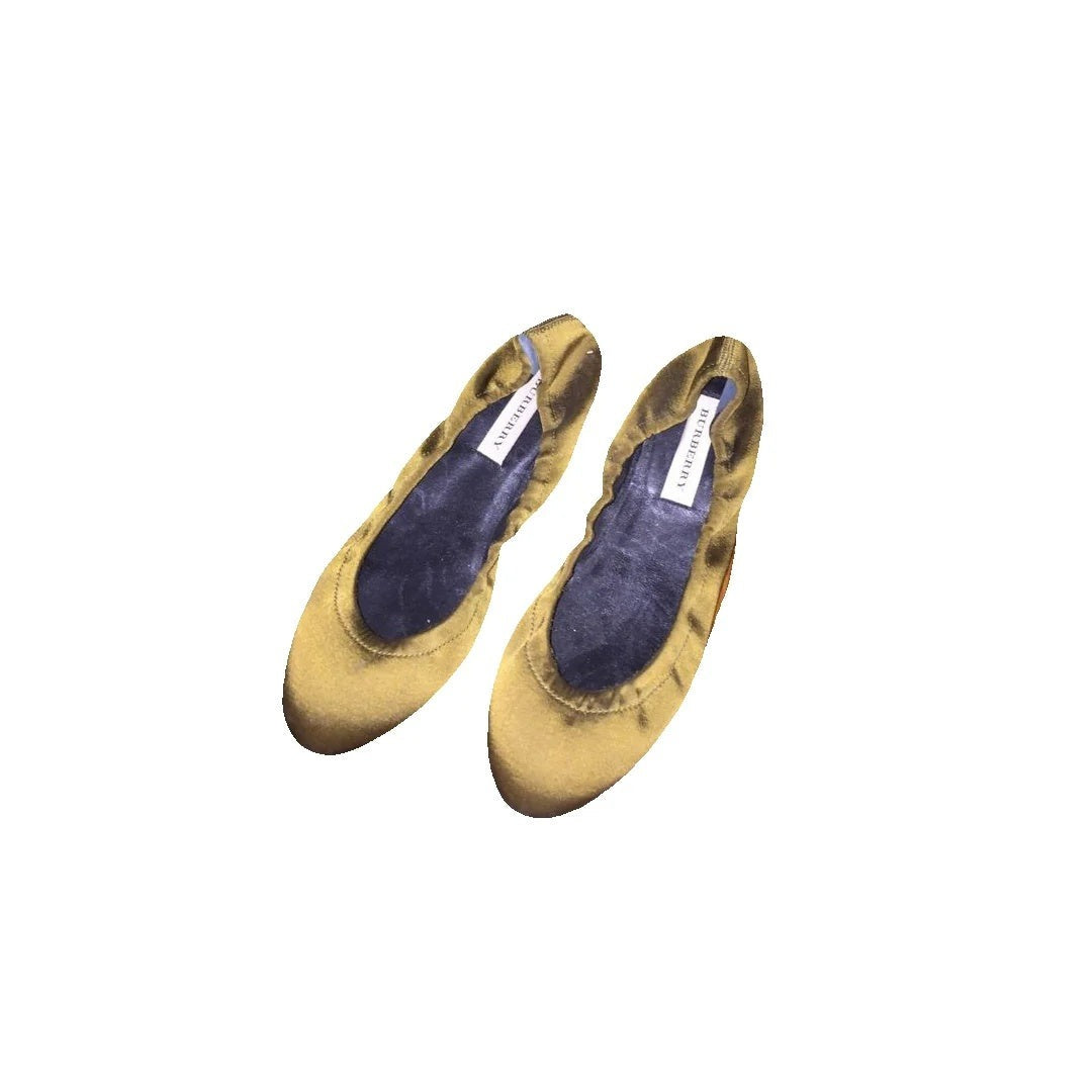 Burberry Round Toe Shearling Ballerina Flats - Yellow/Mustard