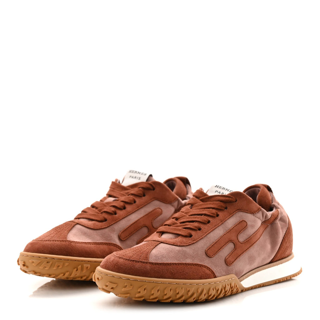 HERMES JET SNEAKER SUEDE ROSE ANTIQUE/ROUGE SEPIA