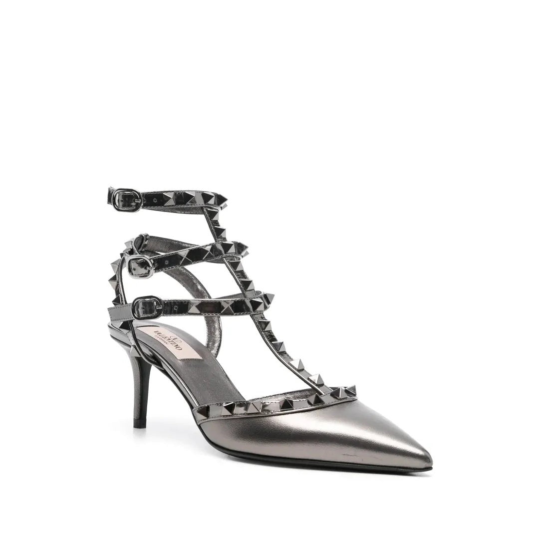Valentino Garavani Rockstud Pump Laminated Nappa 100mm - Metallic Gunmetal