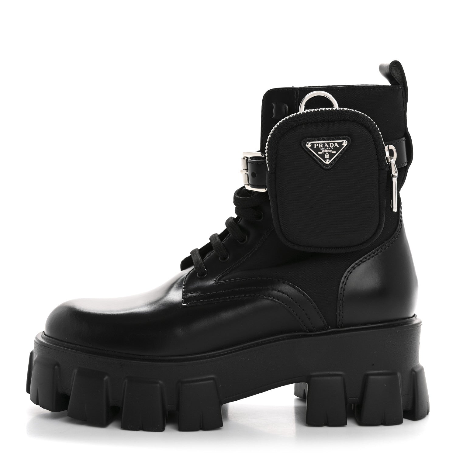 PRADA MONOLITH NYLON POUCH POCKET BOOTS BLACK