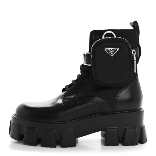 PRADA MONOLITH NYLON POUCH POCKET BOOTS BLACK