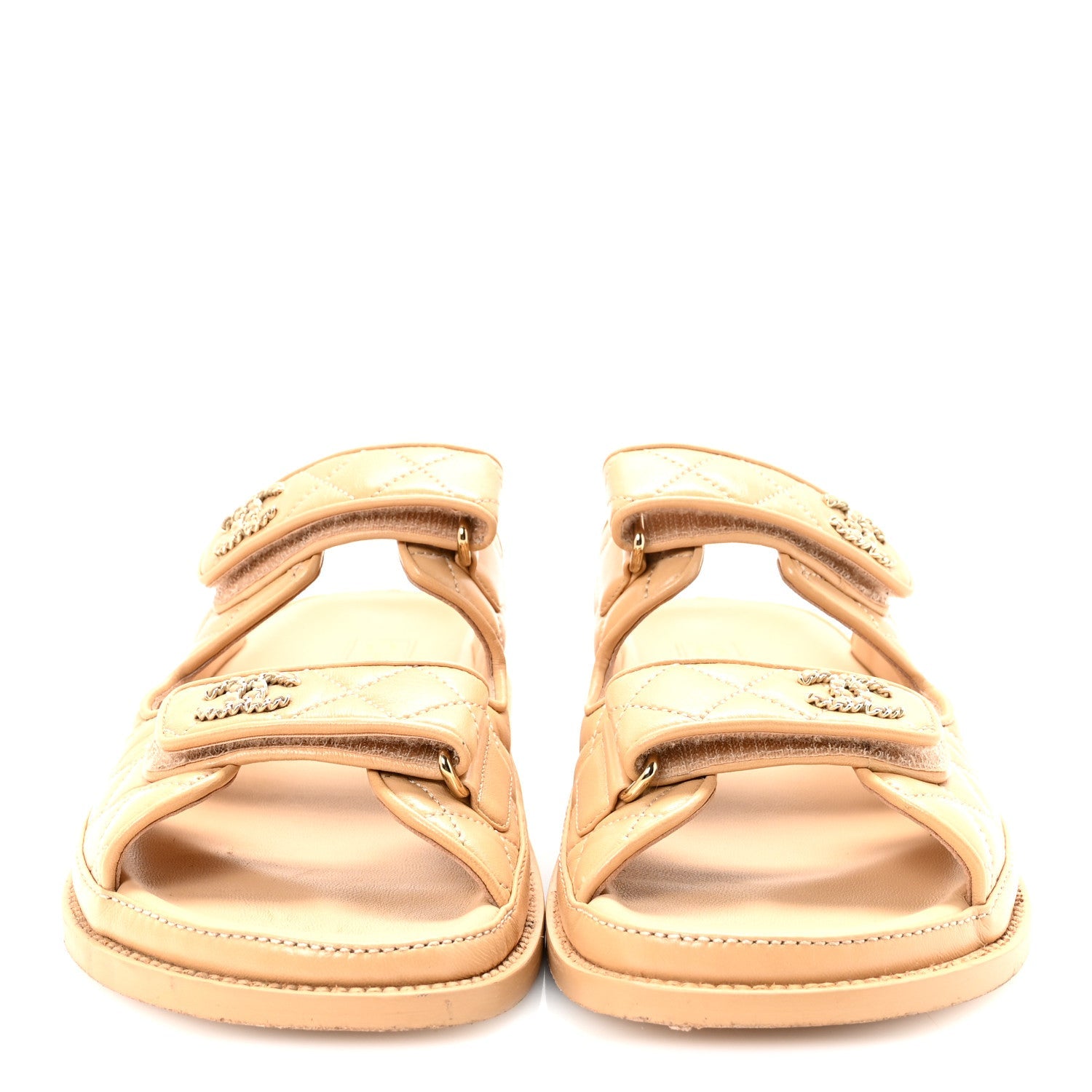 CHANEL LAMBSKIN QUILTED VELCRO DAD CHAIN CC SLIDE SANDAL PINK