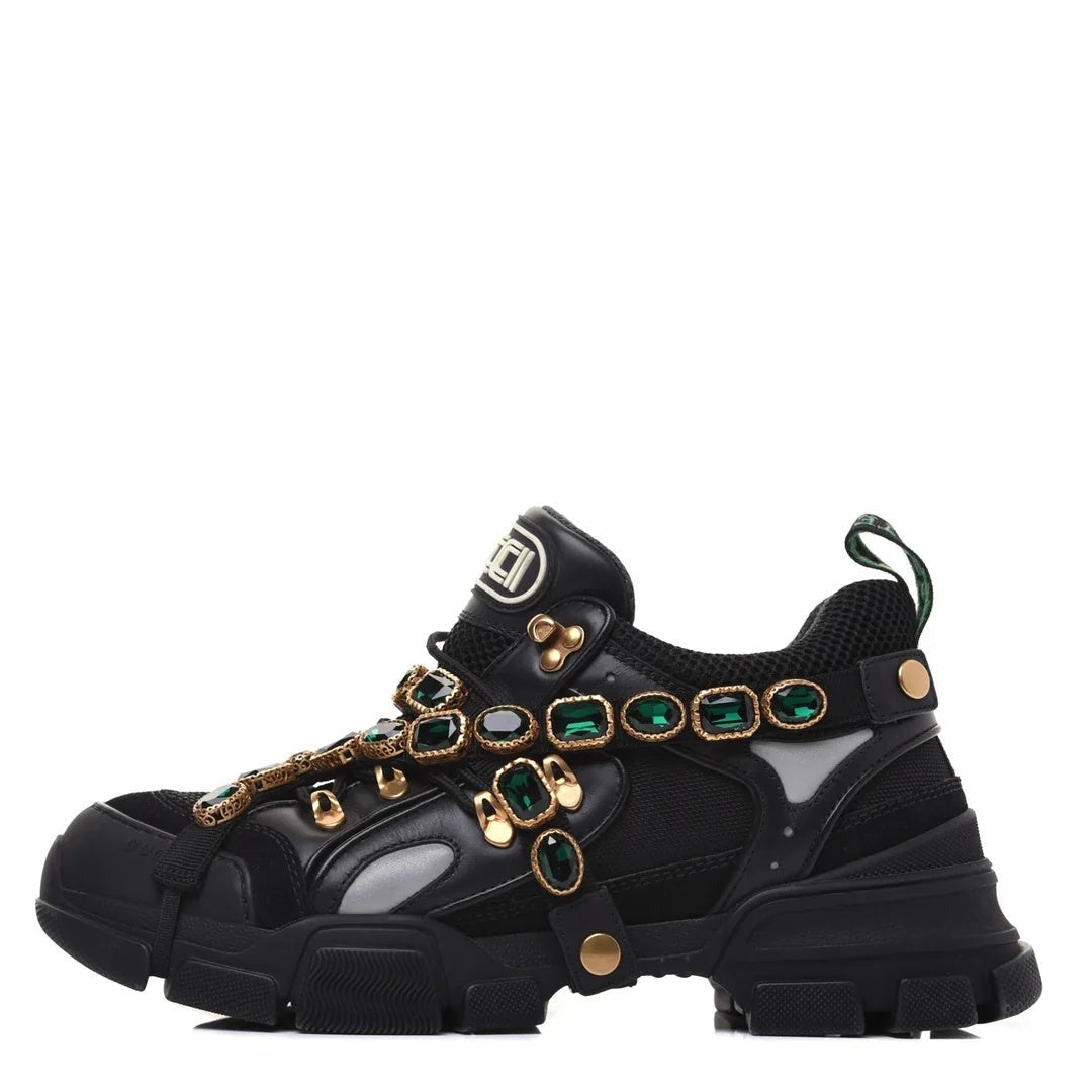 Gucci Flashtrek Mesh Calfskin Removable Crystals Sneakers - Black