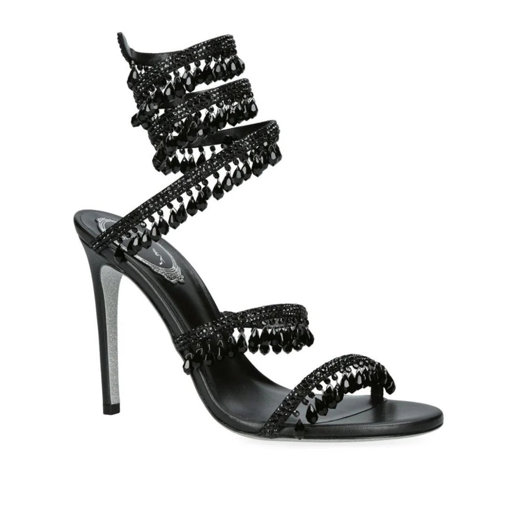 René Caovilla Satin Chandelier Heeled Mule 80 - Black