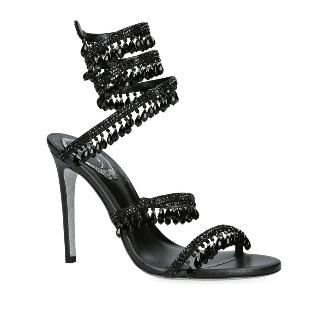 René Caovilla Satin Chandelier Heeled Mule 80 - Black