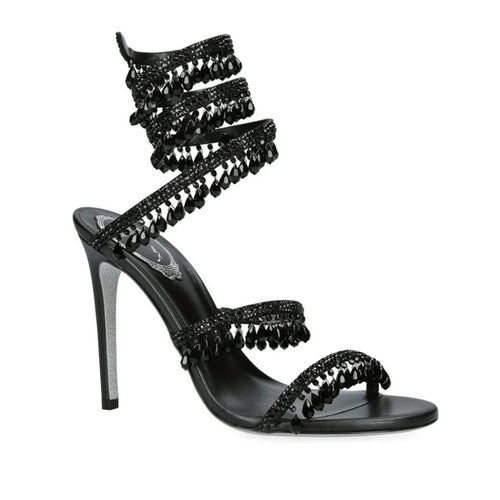 René Caovilla Satin Chandelier Heeled Mule 80 - Black