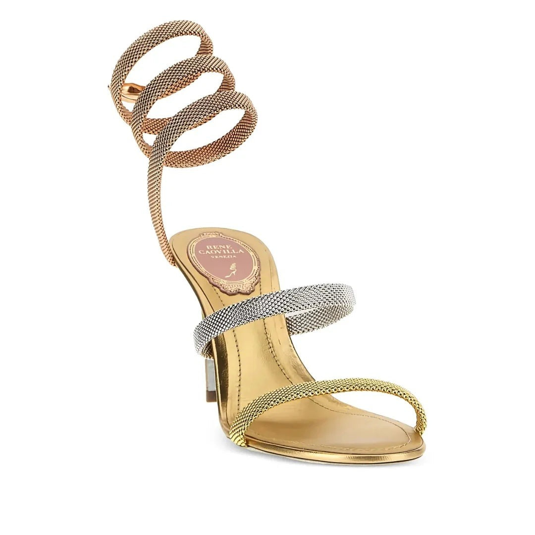 René Caovilla Cleo Powder Strass Spiral Sandal - Gold