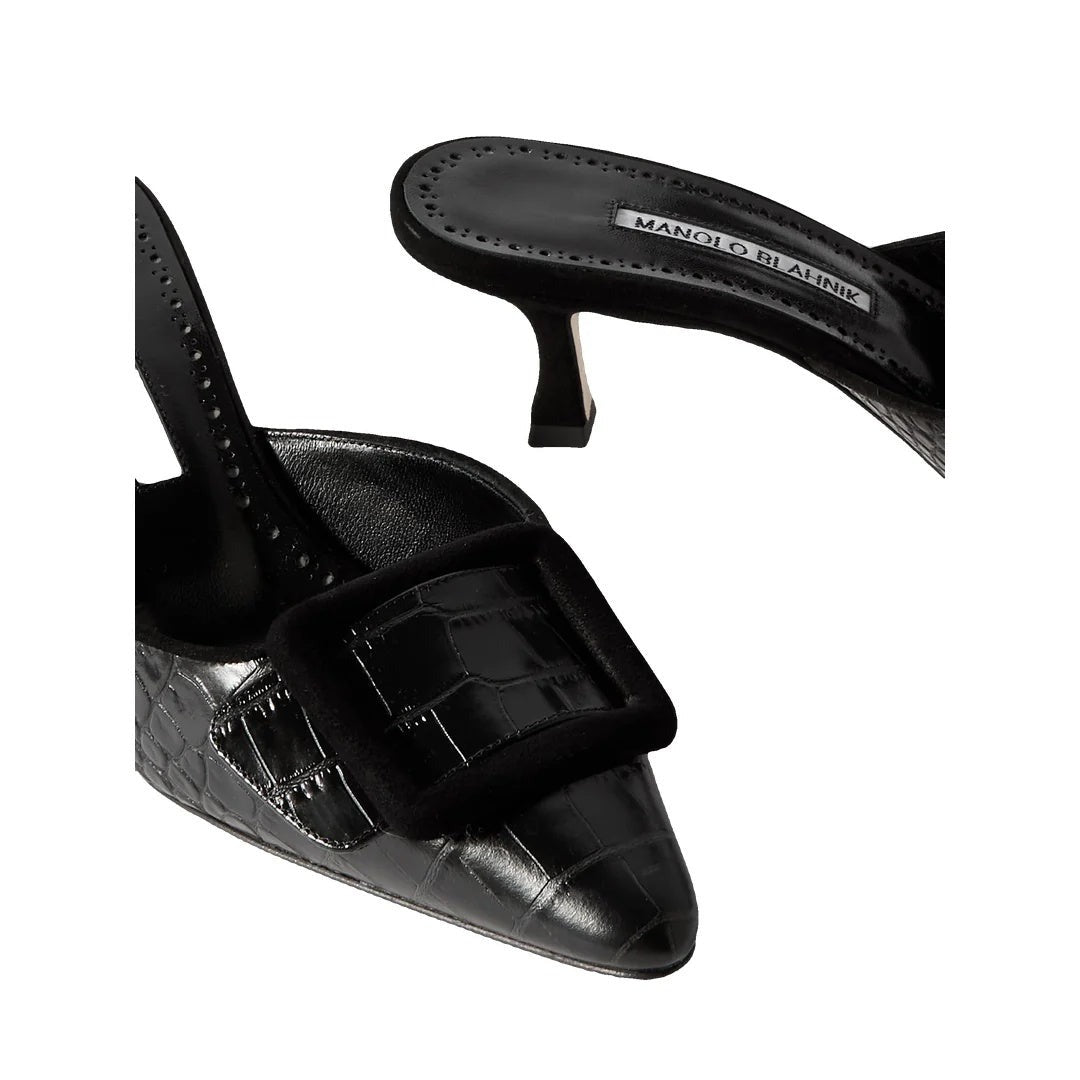 Manolo Blahnik Moremu 50 Embroidered Leather Mules - Brown/Black
