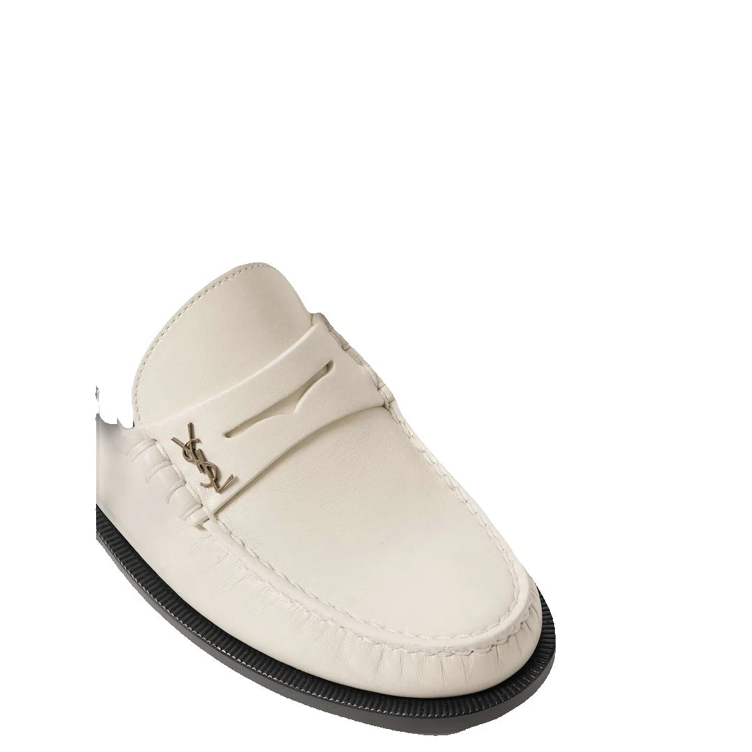 Saint Laurent Logo-Plaque Leather Loafers - White