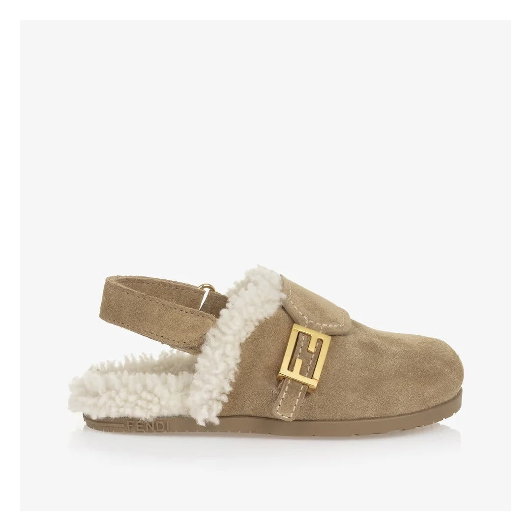Fendi Apres Chic Shearling-Lined Suede Platform Mules - Beige