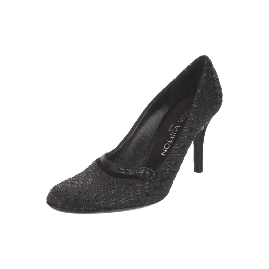 LOUIS VUITTON SATIN CRYSTAL BLOSSOM SLINGBACK PUMP BLACK