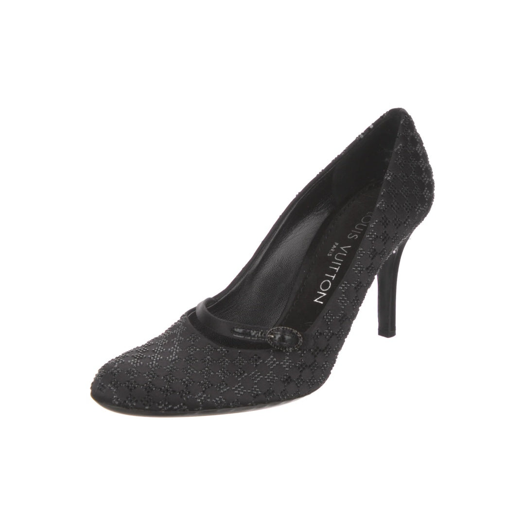 LOUIS VUITTON SATIN CRYSTAL BLOSSOM SLINGBACK PUMP BLACK