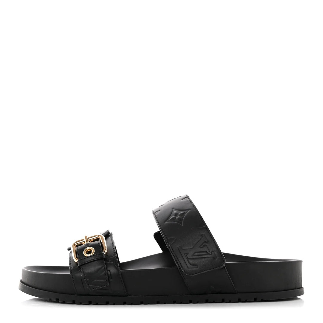 LOUIS VUITTON EMPREINTE BOM DIA MULE SANDALS BLACK