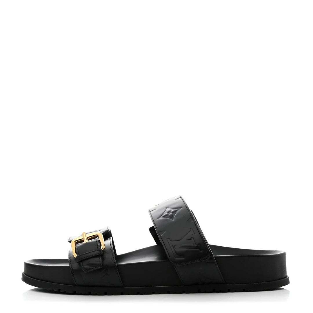 LOUIS VUITTON EMPREINTE BOM DIA MULE SANDALS BLACK