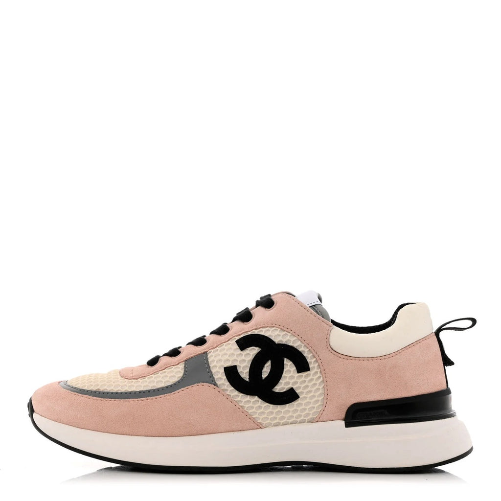 CHANEL FABRIC SUEDE CALFSKIN CC SNEAKERS PINK BEIGE MULTICOLOR