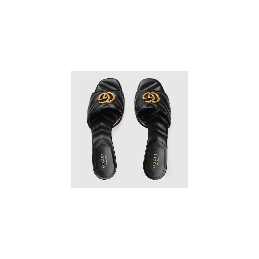 GUCCI SLIDE SANDAL WITH DOUBLE G, LEATHER BLACK