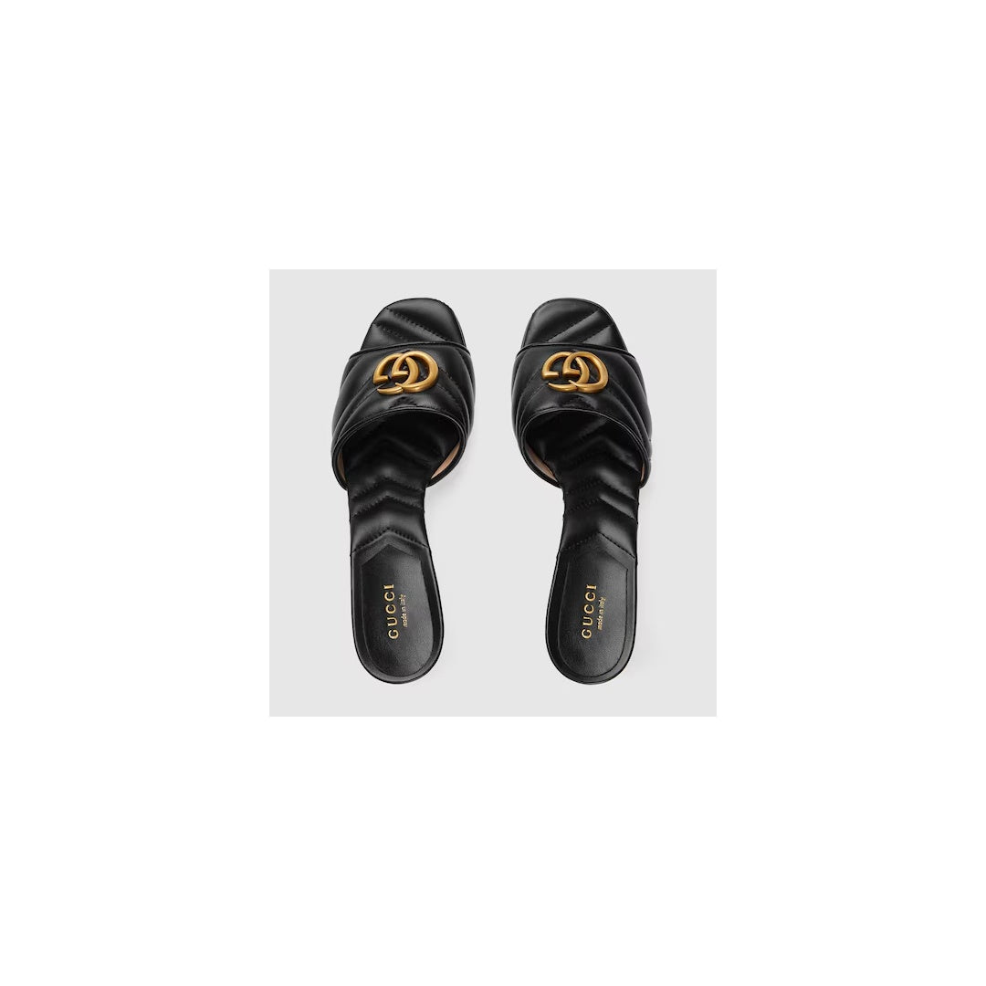 GUCCI SLIDE SANDAL WITH DOUBLE G, LEATHER BLACK