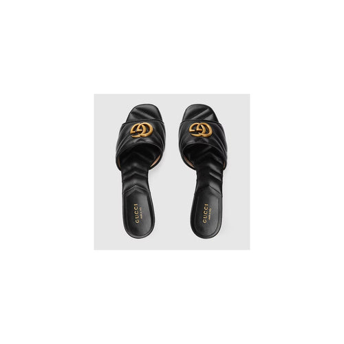 GUCCI SLIDE SANDAL WITH DOUBLE G, LEATHER BLACK