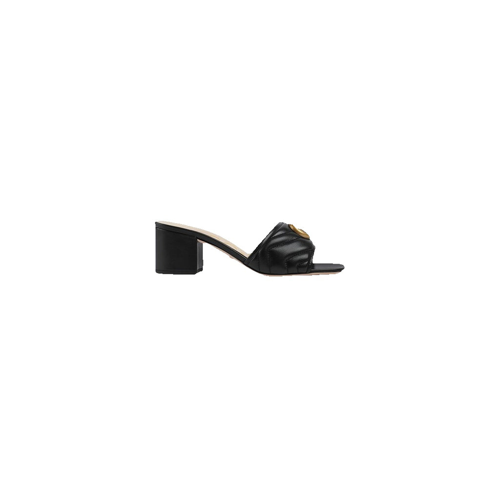 GUCCI SLIDE SANDAL WITH DOUBLE G, LEATHER BLACK