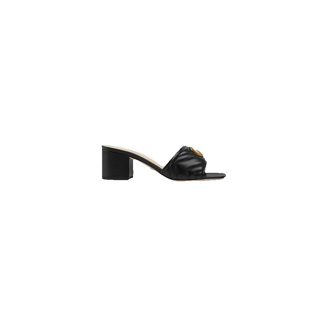 GUCCI SLIDE SANDAL WITH DOUBLE G, LEATHER BLACK