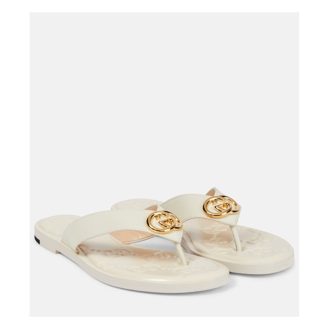 GUCCI VITTORIA THONG SANDAL, LEATHER WHITE
