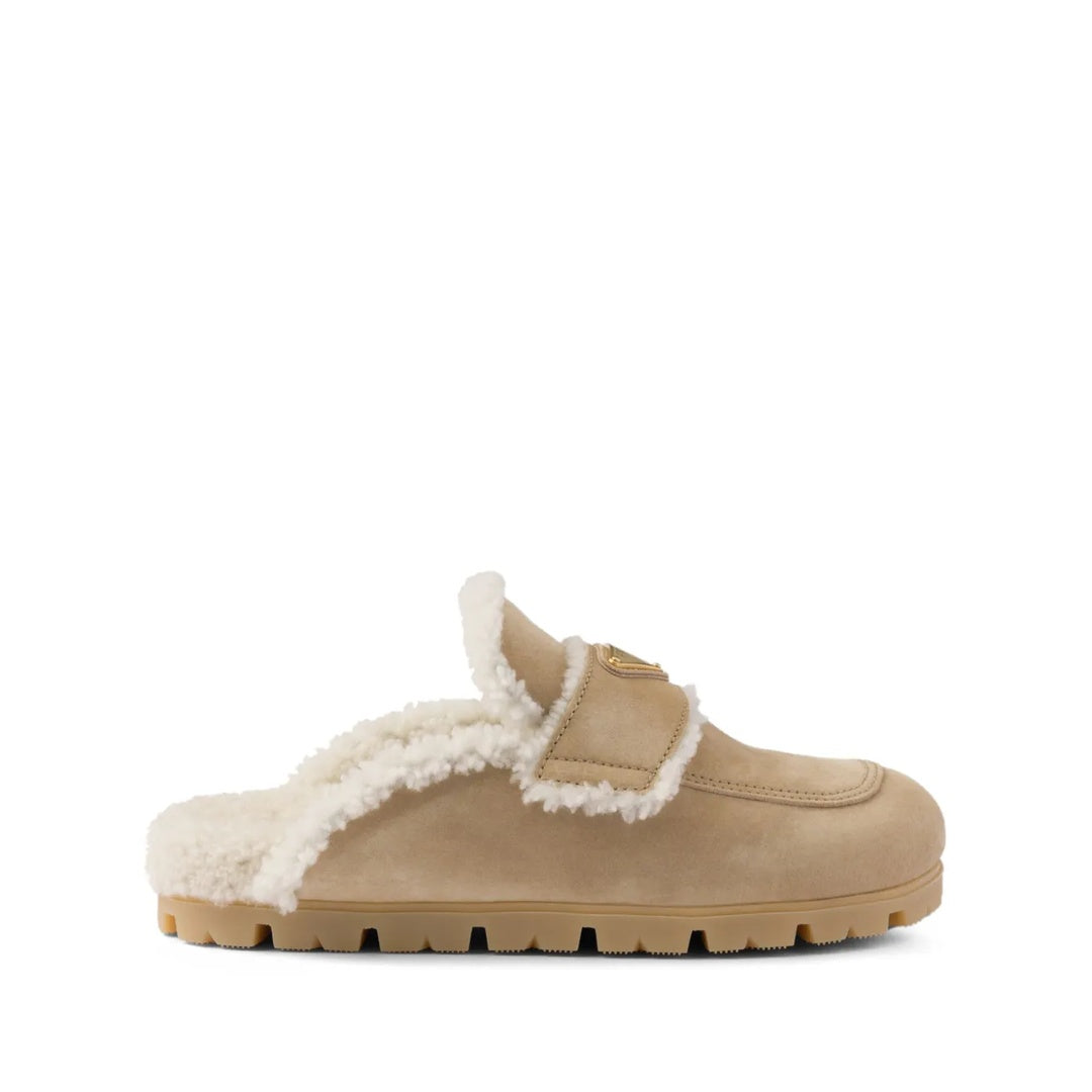 PRADA TRIANGLE-LOGO MULES WHITE