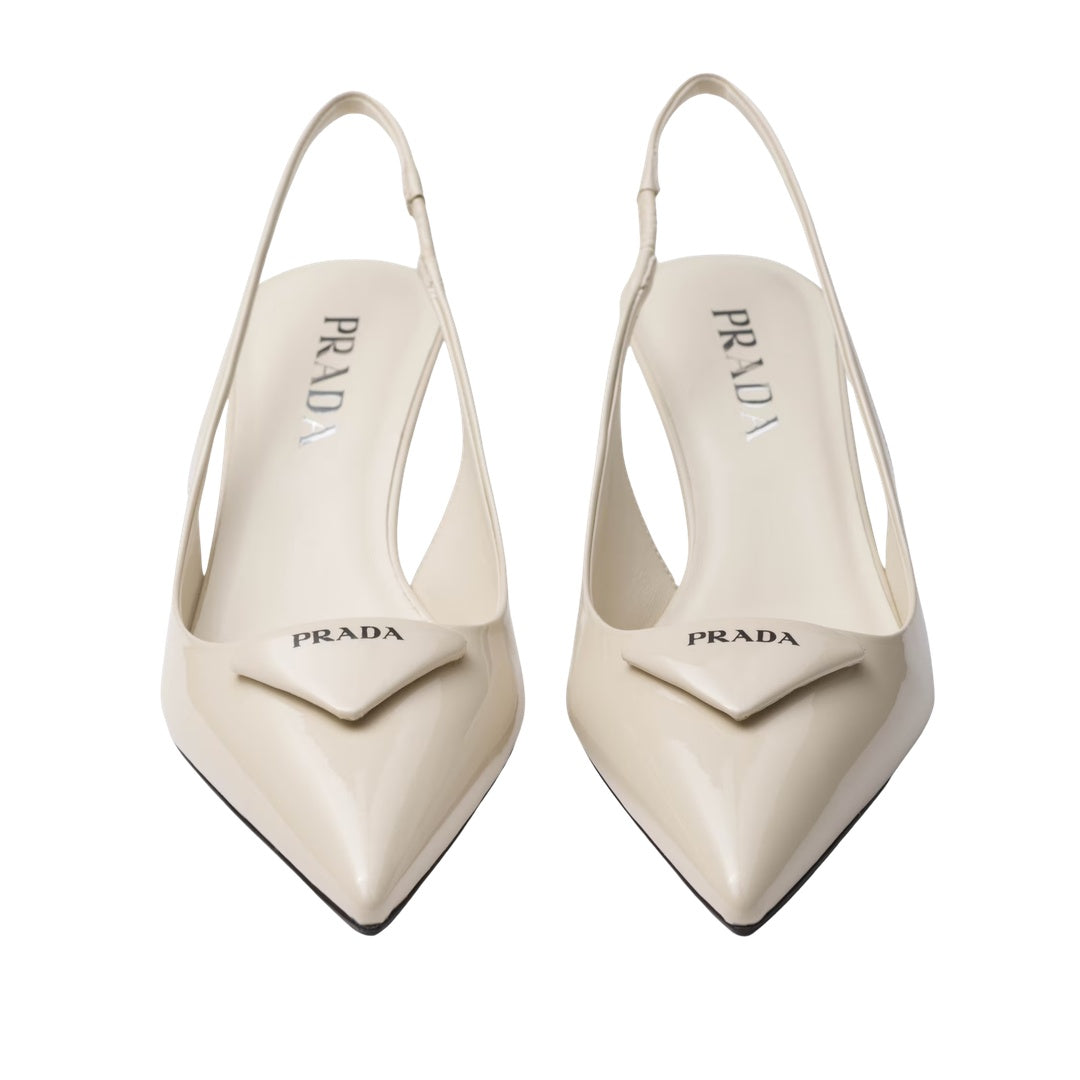 PRADA PATENT LEATHER SLINGBACK PUMPS WHITE