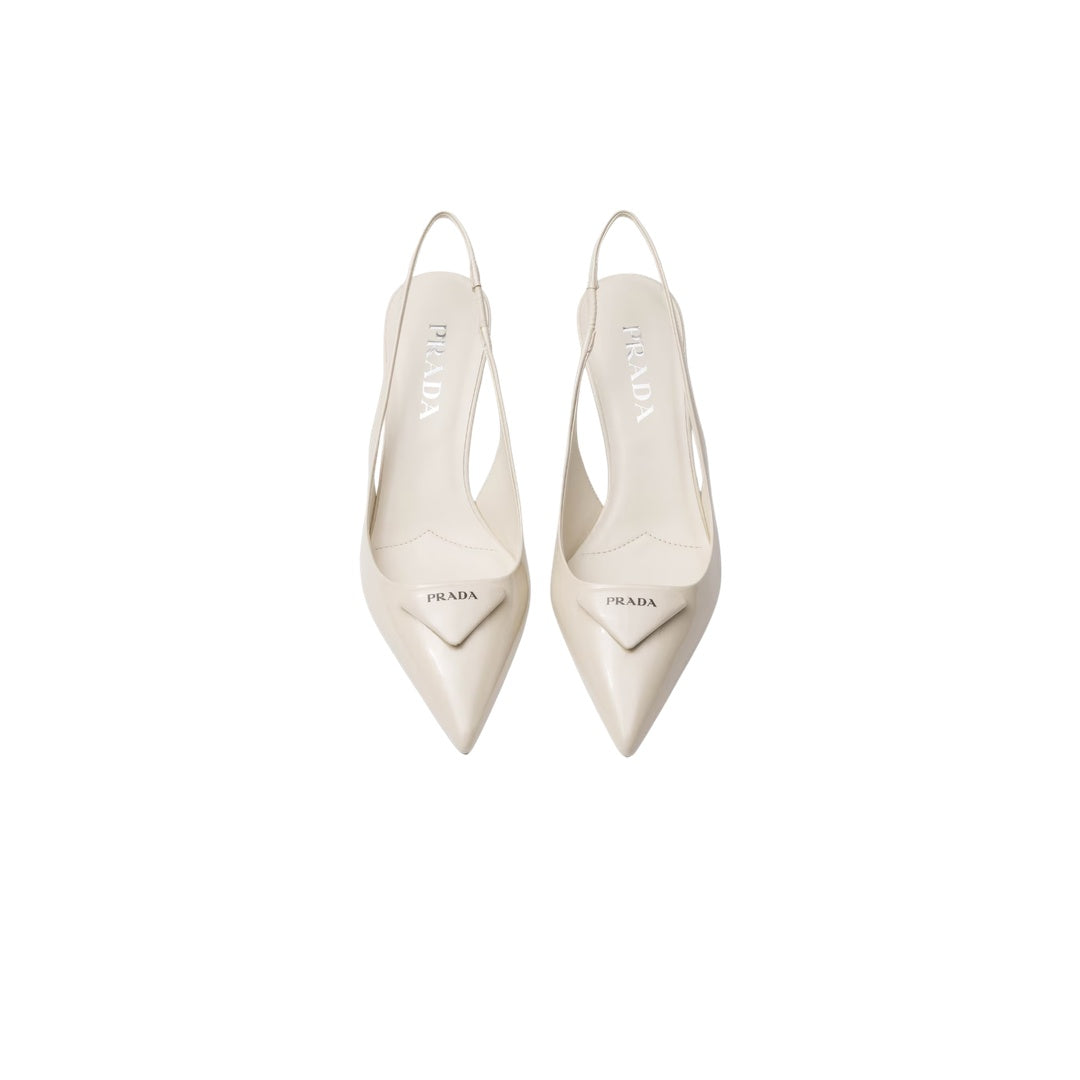 PRADA PATENT LEATHER SLINGBACK PUMPS WHITE