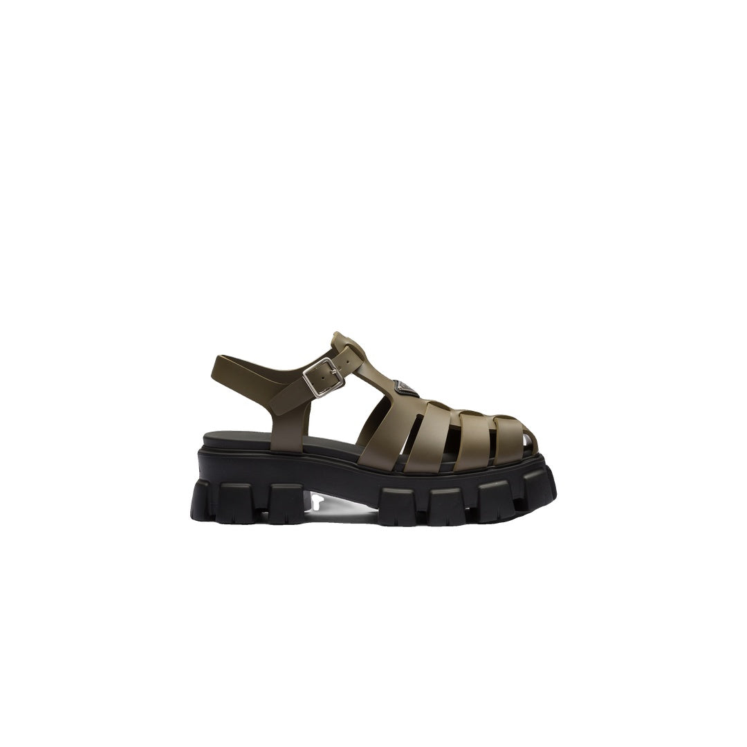 PRADA CANVAS MONOBLOCK SANDALS GREEN