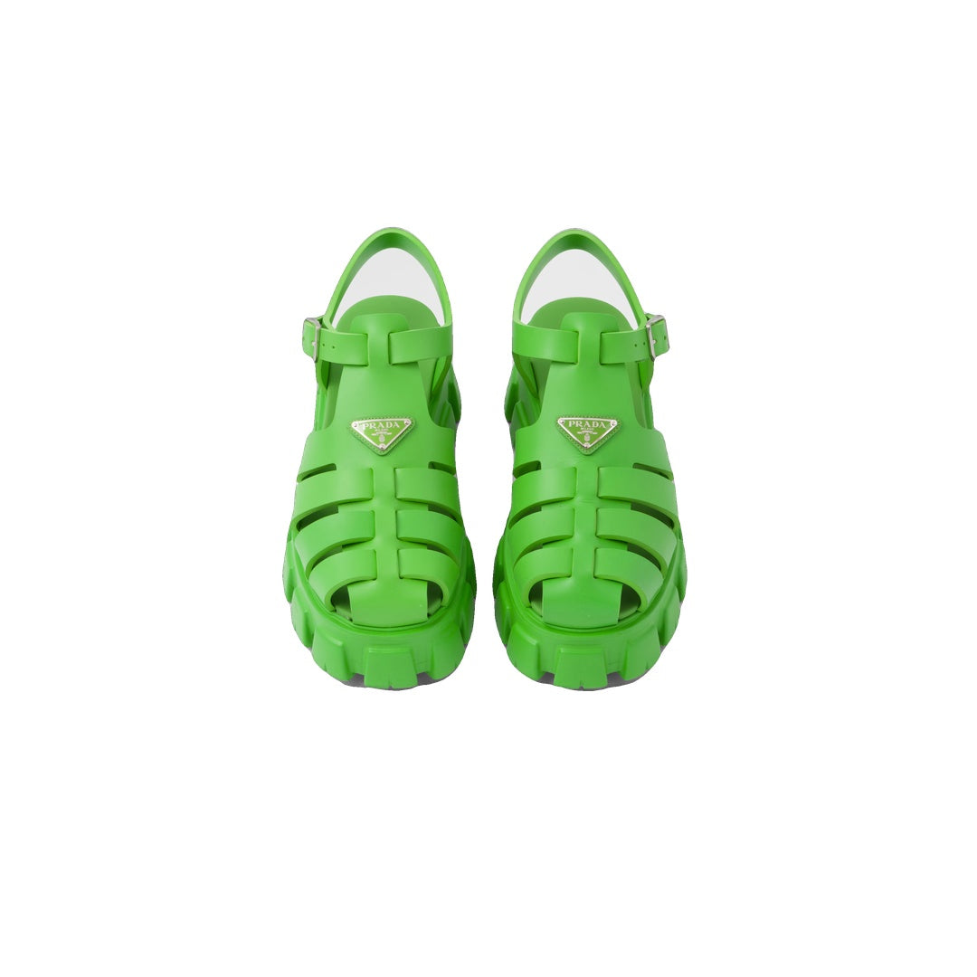 PRADA CANVAS MONOBLOCK SANDALS GREEN