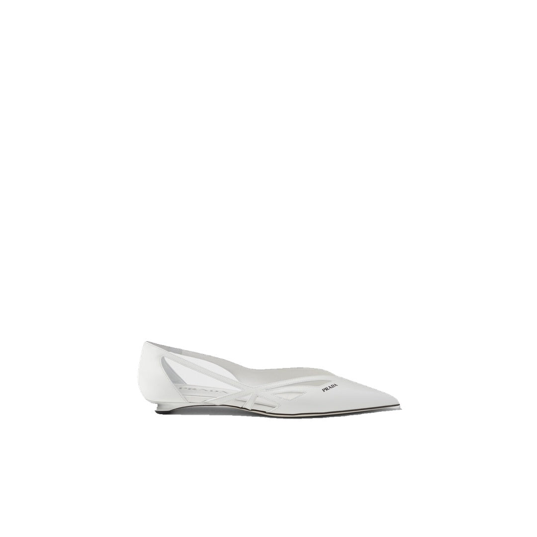 PRADA BRUSHED LEATHER BALLERINAS WHITE