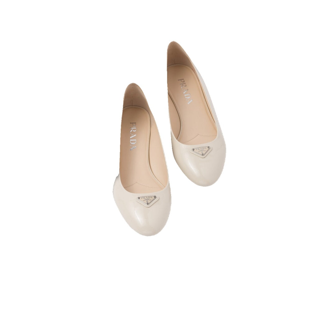 PRADA BRUSHED LEATHER BALLERINAS WHITE