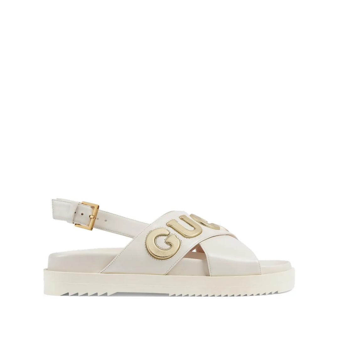 GUCCI LOGO CUT-OUT SANDALS WHITE