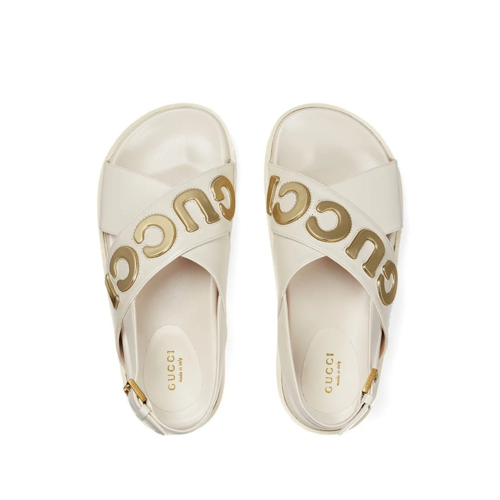 GUCCI LOGO CUT-OUT SANDALS WHITE